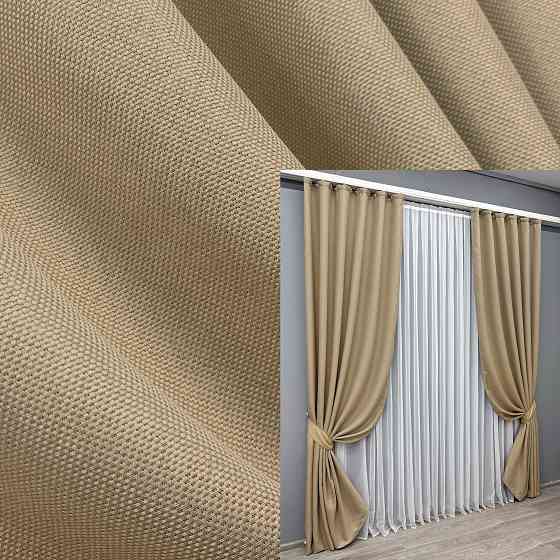 Комплект готових штор VR-Textil Льон-блекаут Льон Мішковина № 292ш Бежевий 100х240см 2 шт (39-043) Київ