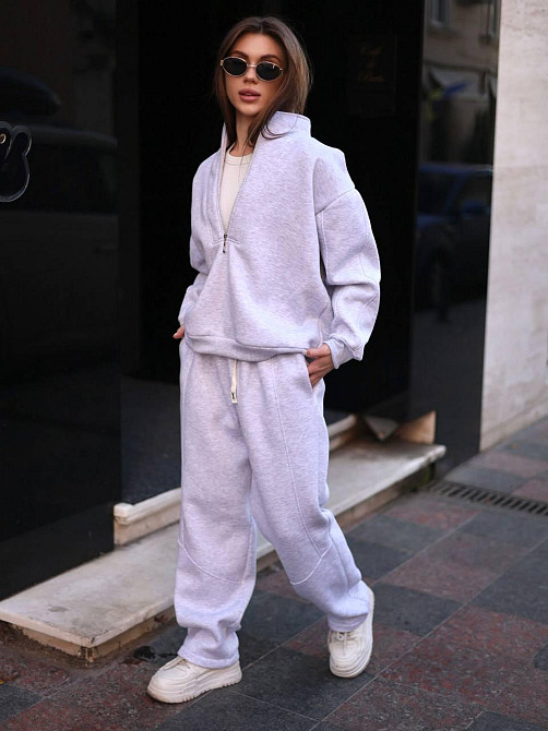Женский теплый повседневный костюм свободного кроя турецкая трехнить на флисе Меланж Одесса - изображение 1