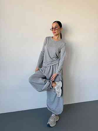 Женский повседневный прогулочный костюм двойка: кофта и брюки турецкая двунить Светло-серый, 46/48 Одесса