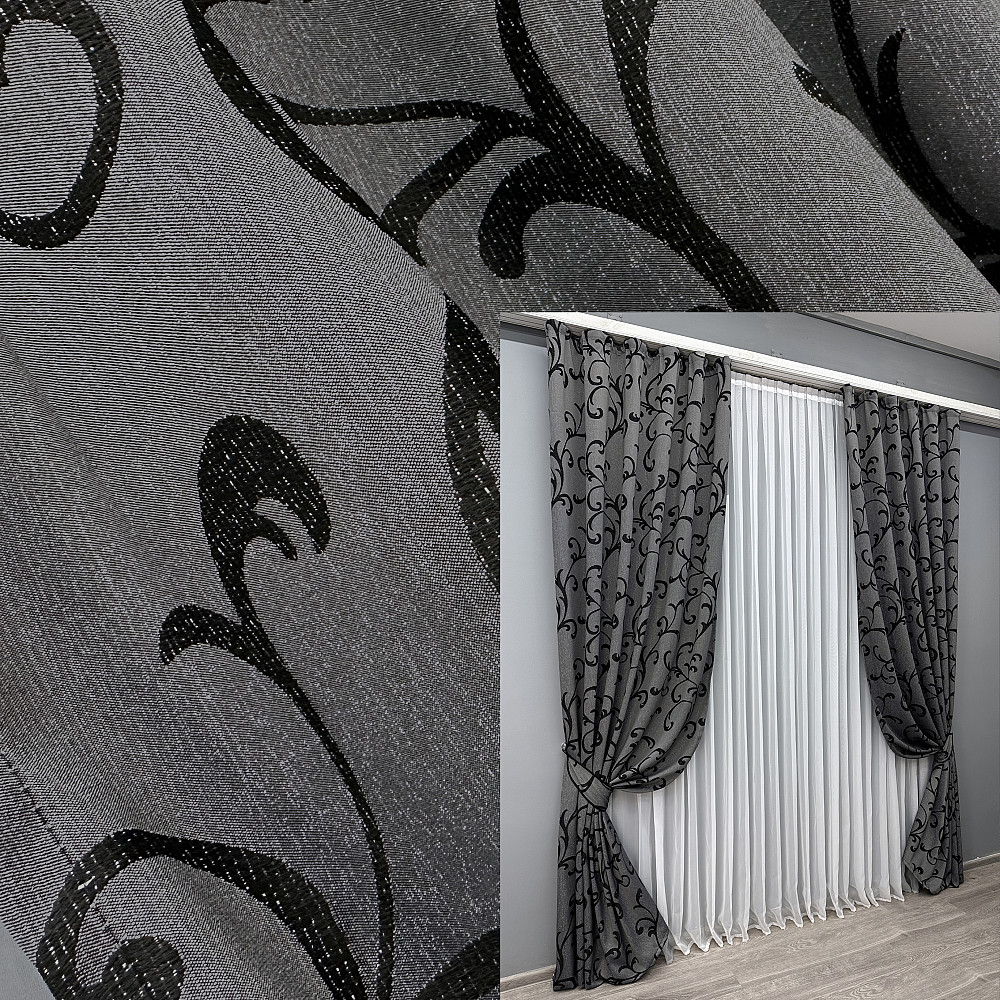 Комплект готових штор VR-Textil Жакард Allure № 1619ш Сірий з чорним 100х270 см 2 шт (31-981) Київ - фото 1
