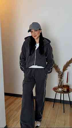 Жіночий теплий костюм-двійка з кантом двосторонній фліс Графіт, 44/46 Одеса