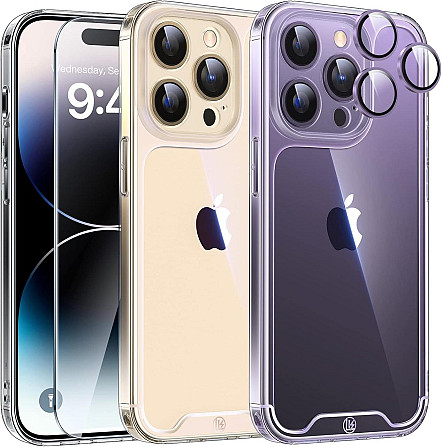 Набір LK [3-в-1] для iPhone 14 Pro: чохол, захист для об'єктива та 2 захисні стекла, [протиударний] [без пожовтіння], прозорий Київ - фото 1