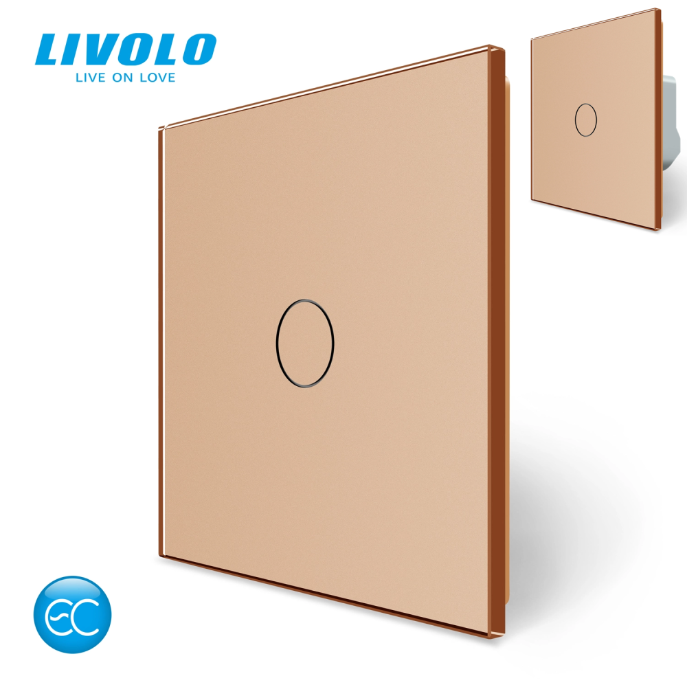 LIVOLO Комплект бездротовий сенсорний вимикач + розумний вимикач (реле) Livolo золото скло (VL- Коломыя - изображение 1