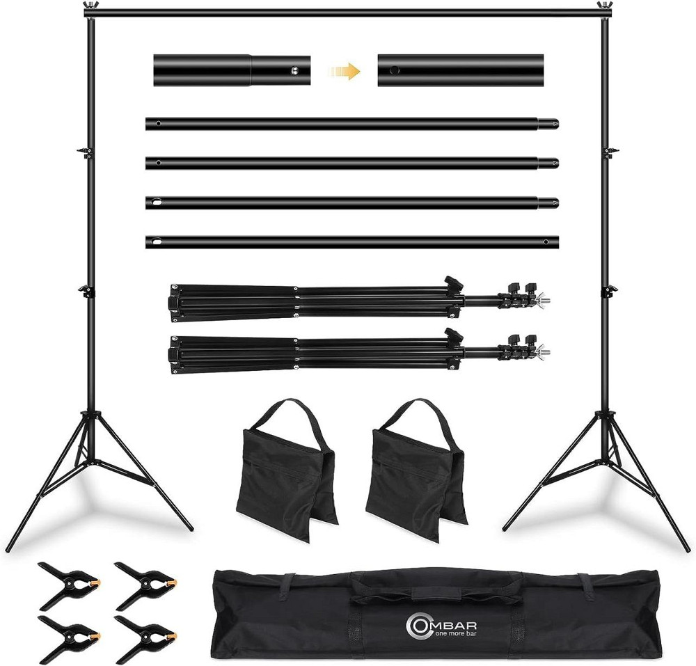 Стенд для фону OMBAR 2.6x3 м чорний телескопічний 0.9–2.6 м поперечина до 3 м 4 кліпси для фото/відео товарної зйомки Київ - фото 1