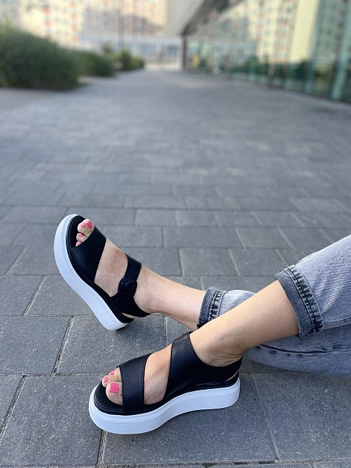 teona Шкіряні босоніжки жіночі чорні на білій платформі TEONA 123/1 літні р. 36-40 / Сандалі на Коломия - фото 5