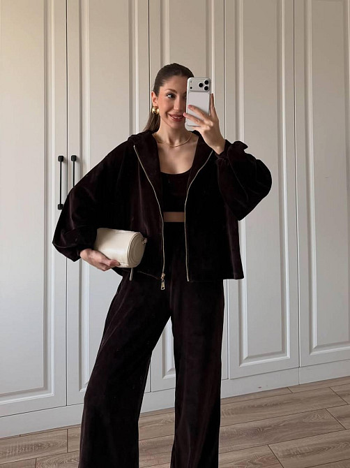 Жіночий стильний костюм трійка: кофта топ і штани з турецького плюшевого велюру Одеса - фото 2