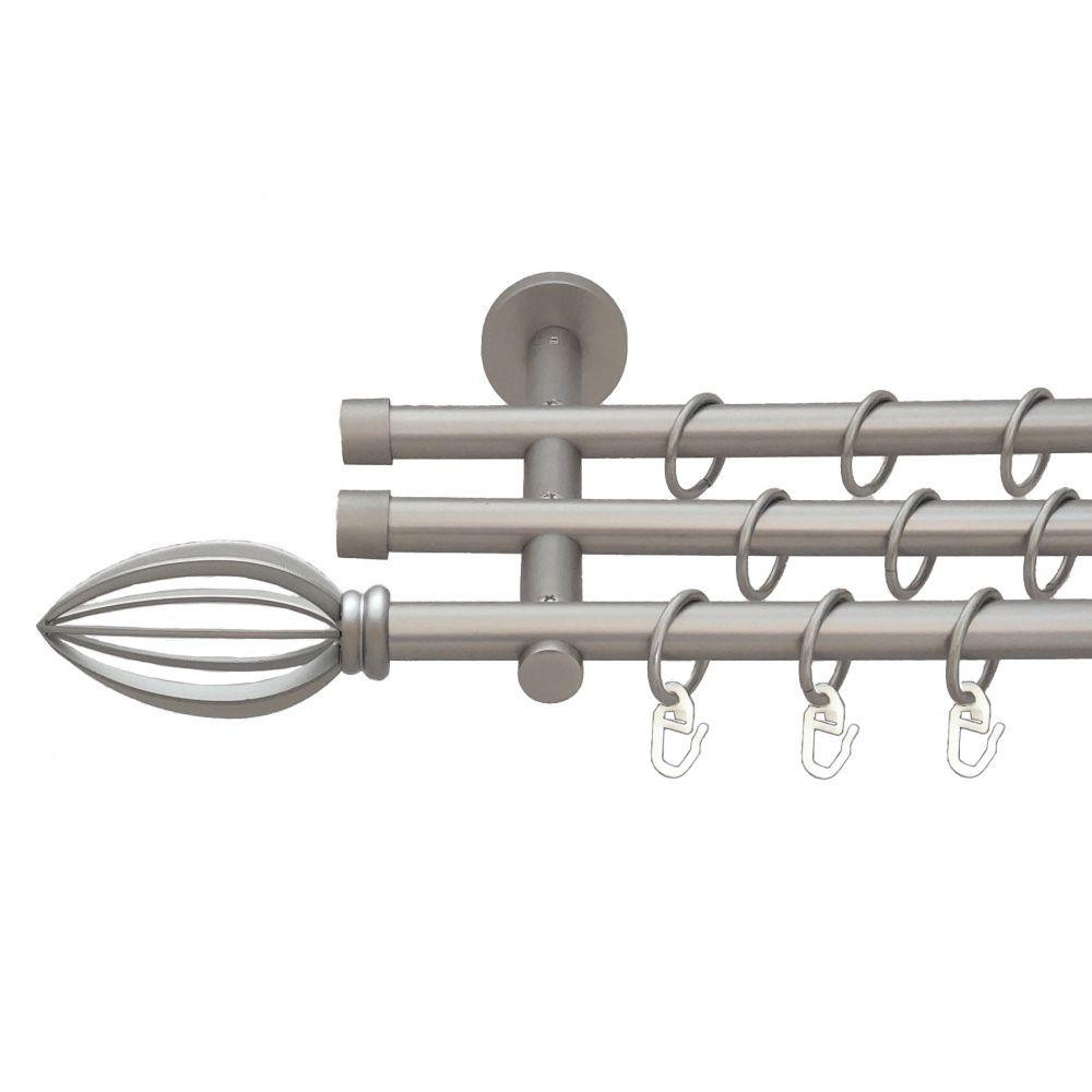 Карниз Orvit Пантеон металевий трирядний циліндр (20 см) гладка труба кільце металеве Сатин 16\16\16 мм 300 см (6099530) Львів - фото 1