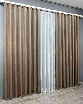 Комплект готових штор VR-Textil Льон Мішковина № 1921ш Капучино 150х270 см 2 шт (33-0996) Київ