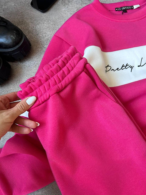 Жіночий стильний теплий костюм двойка тринитка на Флісі Рожевий Одеса - фото 5