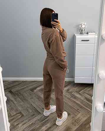 Жіночий теплий прогулянковий костюм-двійка: кофта та штани фліс двосторонній Капучино, 46 Одеса