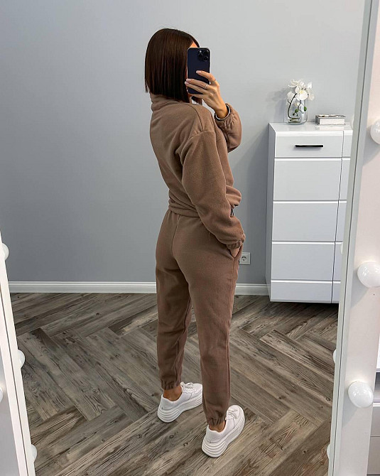 Жіночий теплий прогулянковий костюм-двійка: кофта та штани фліс двосторонній Капучино, 46 Одеса - фото 4