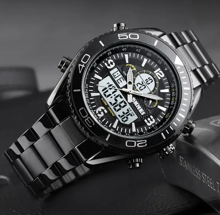 Чоловічий наручний годинник Skmei 1600 (Чорний з білим циферблатом) Вінниця - фото 6