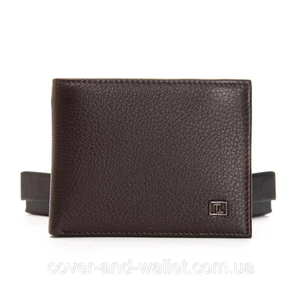 Тонкий чоловічий гаманець на магнітах коричневого кольору із натуральної шкіри Bretton Київ - фото 1