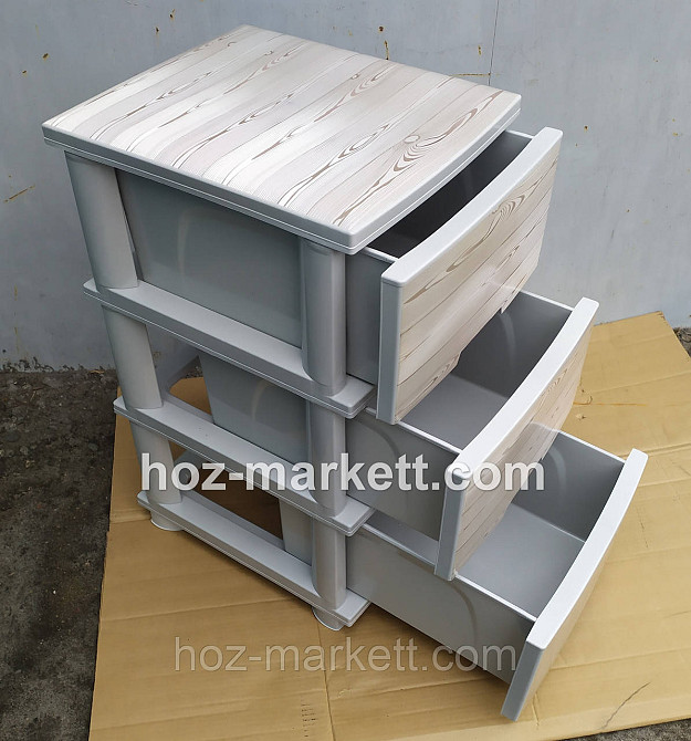 Тумбочка пластиковая комод на 3 ящика с рисунком под дерево светлый Харьков - изображение 8