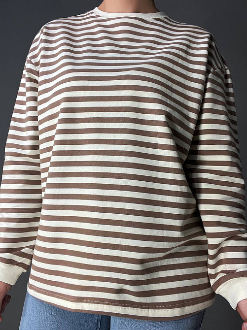 Лонгслів жіночий TEXTURE 1255 реглан смугастий трикотажний оверсайз крій, бежевий, one size Київ - фото 2