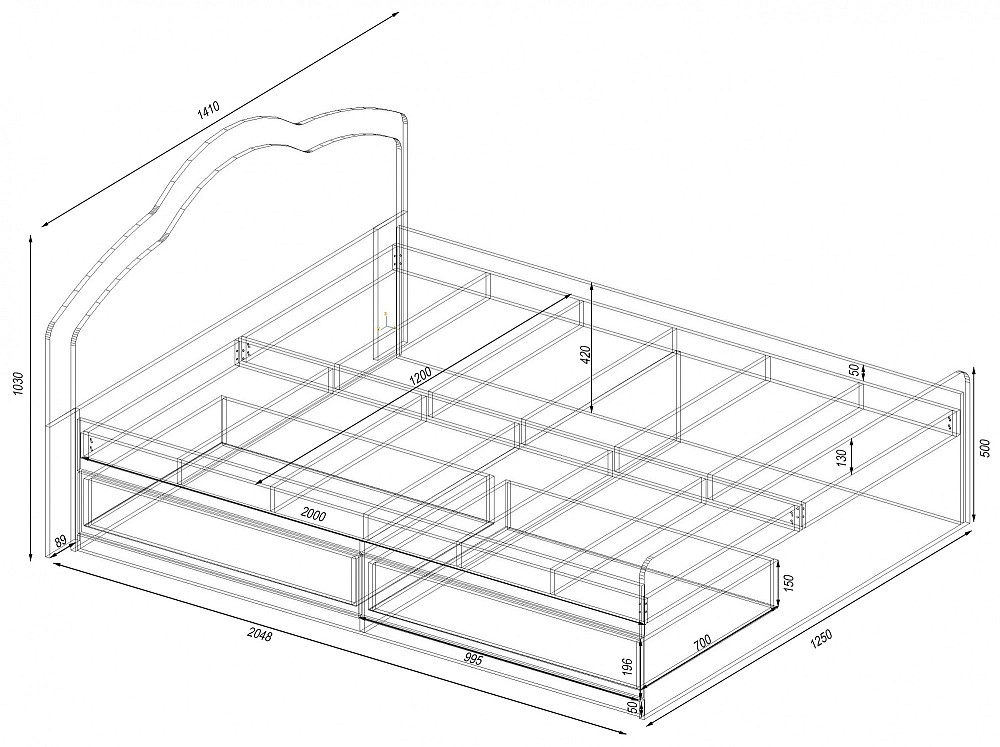 Кровать Диана двуспальная с 2-мя ящиками, Дуб Сонома, 2048х1410х1030 Львов - изображение 3