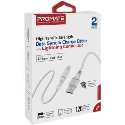 Дата кабель USB 2.0 AM to Lightning 1.2m 2.4A MFi PowerLine-Ai120 white Promate (powerline-ai120.white) Вінниця