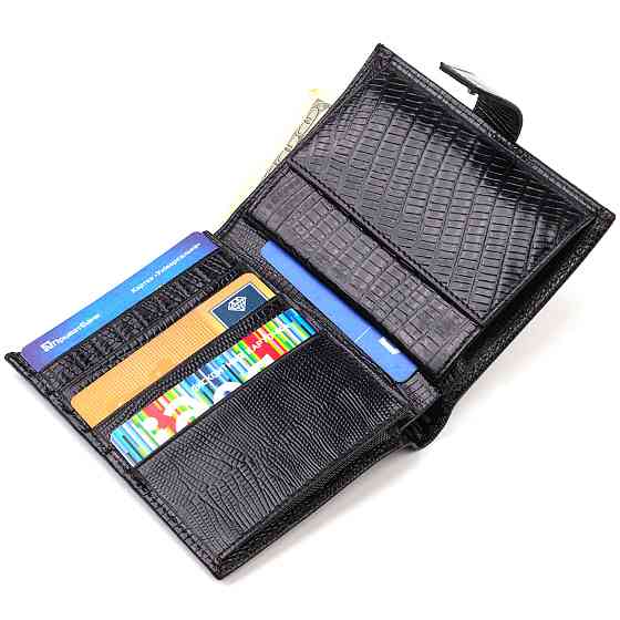 Фактурний вертикальний чоловічий гаманець середнього розміру з натуральної шкіри з тисненням CANPELLINI 21859 Чорний Київ