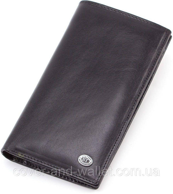 Компактний шкіряний чоловічий купюрник чорного кольору ST B-MS35 Київ - фото 6