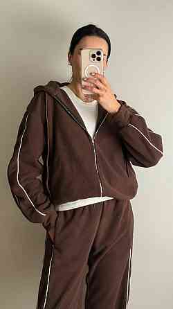 Жіночий теплий костюм-двійка з кантом двосторонній фліс Шоколадний, 44/46 Одеса