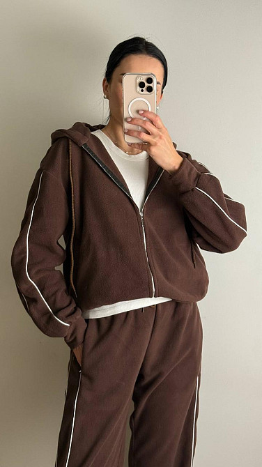 Женский теплый костюм двойка с кантом двухсторонний флис Шоколадный, 44/46 Одесса - изображение 4