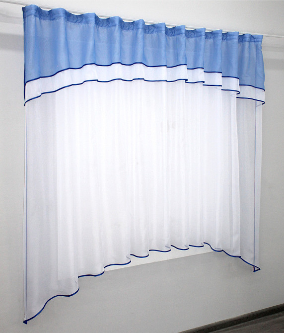 Кухонная гардина VR-Textil № 036к арка белый с голубым 280х170 см (52-0361) Киев - изображение 2