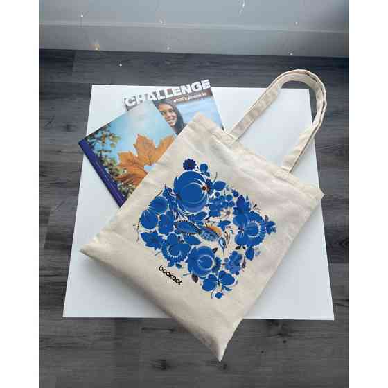 Екошопер BookOpt BK4001 Петриківський розпис Сині квіти бежевий Київ