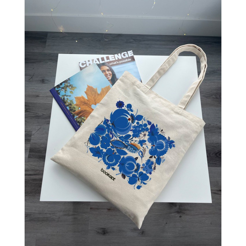 Екошопер BookOpt BK4001 Петриківський розпис Сині квіти бежевий Київ - фото 6