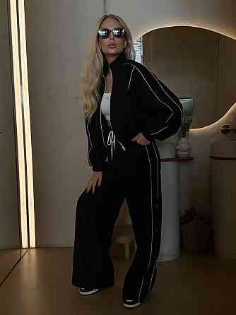 Женский стильный костюм двойка: кофта и штаны в спортивном стиле купра с бархатным напылением Черный, 44/46 Одесса
