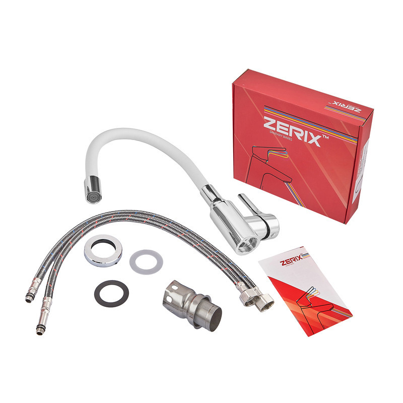Змішувач для кухні Zerix Rex-011 Chrome Refl.White з нержавіючої сталі (Колір хром+силіконовий вилив білий) (ZX6129)   ( 21955 ) Харків - фото 8