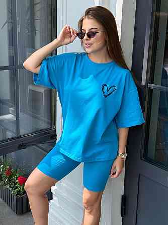 Футболка и велосипедки женские кулир Голубой XL/2XL Харьков