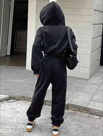 Жіночий теплий базовий костюм-двійка: соп худі+джогера тринитка на флісі Графіт Одеса