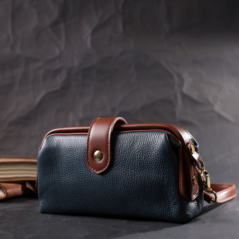 Оригінальний шкіряний клатч у модному кольорі з цікавою клямкою Vintage 22428 Синій Київ - фото 10
