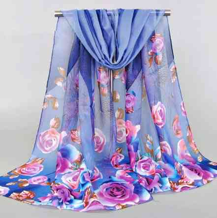 Женский шарф синий с рисунком роз - размер шарфика приблизительно 140*48см, шифон Киев