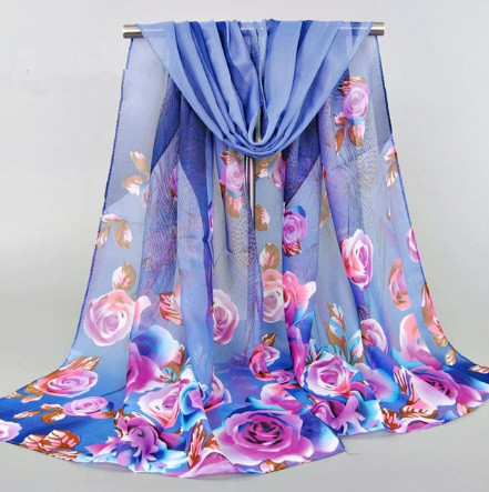 Женский шарф синий с рисунком роз - размер шарфика приблизительно 140*48см, шифон Киев - изображение 1
