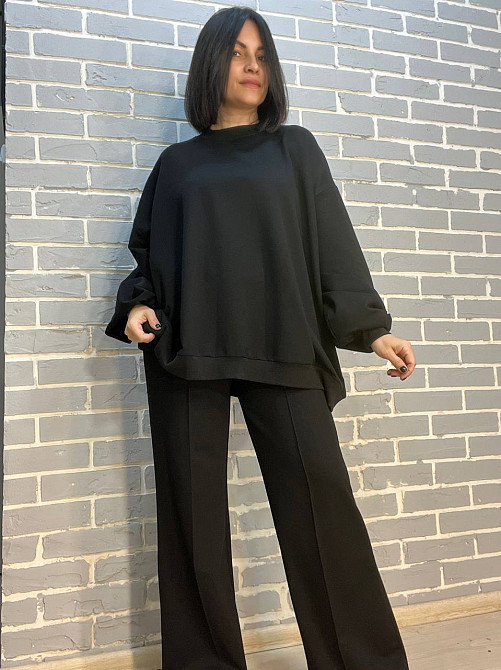 Костюм жіночий MY CITY 3044-8286 світшот широкий оверсайз та брюки палаццо зі стрілкою, чорний, L Одеса - фото 5