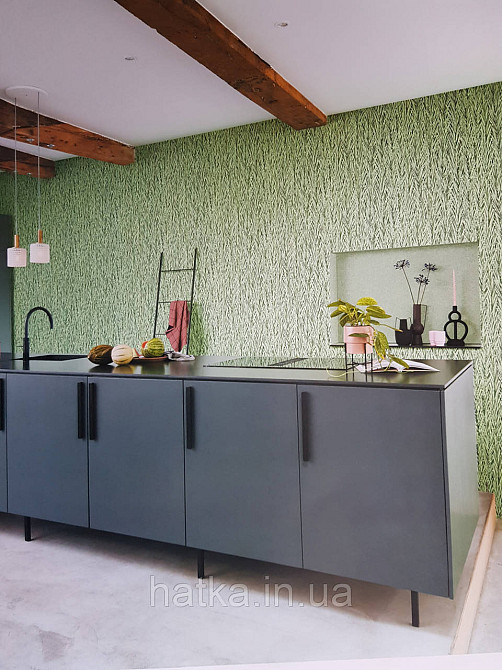 Шпалери вінілові на флізелін Rasch Composition 0,53х10 листя трава ялинка яскраво зелені, салатові чорні Київ - фото 2