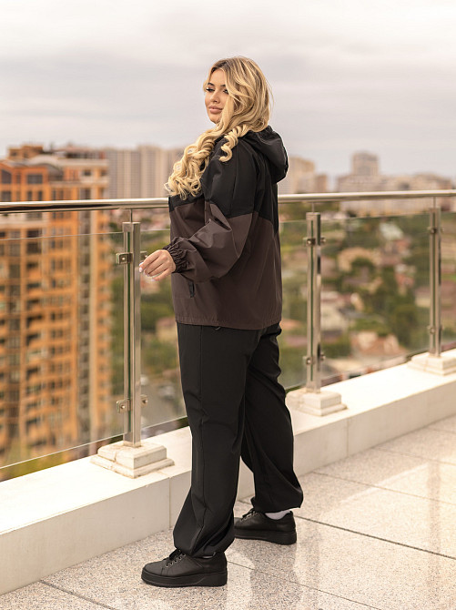 Стильний жіночий костюм із плащової тканини "Wolf" | Норма та батал Чорний +шоколадний, 54-56 Київ - фото 2