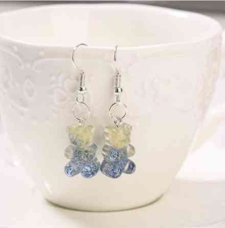 Сережки желейные мишки, цвет желто-голубой с блетсками - размер мишки 1,6*1см, смола Киев