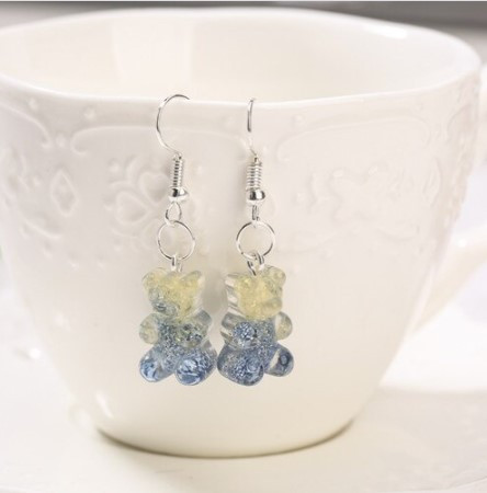 Сережки желейные мишки, цвет желто-голубой с блетсками - размер мишки 1,6*1см, смола Киев - изображение 1