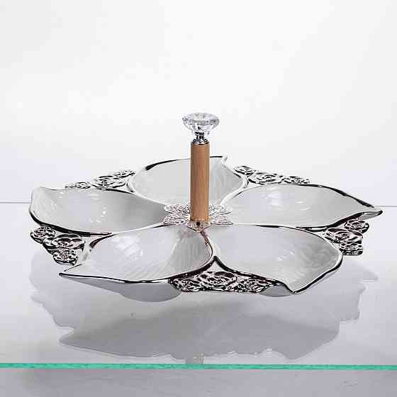 Yiwu Менажниця порцелянова на 5 секцій для закусок тарілка менажниця 30×30×13 (см) Білий з сріб Коломия