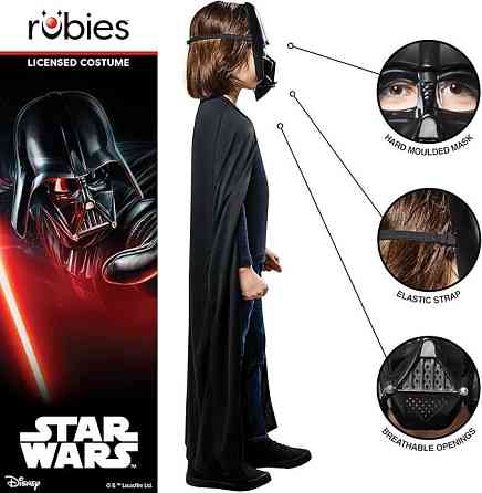 Маска і плащ набір Darth Vader, дитячий костюм Star Wars 4+, Дарт Вейдер Зоряні Війни для Хелловіну, святкового ранку ліцензійний Київ
