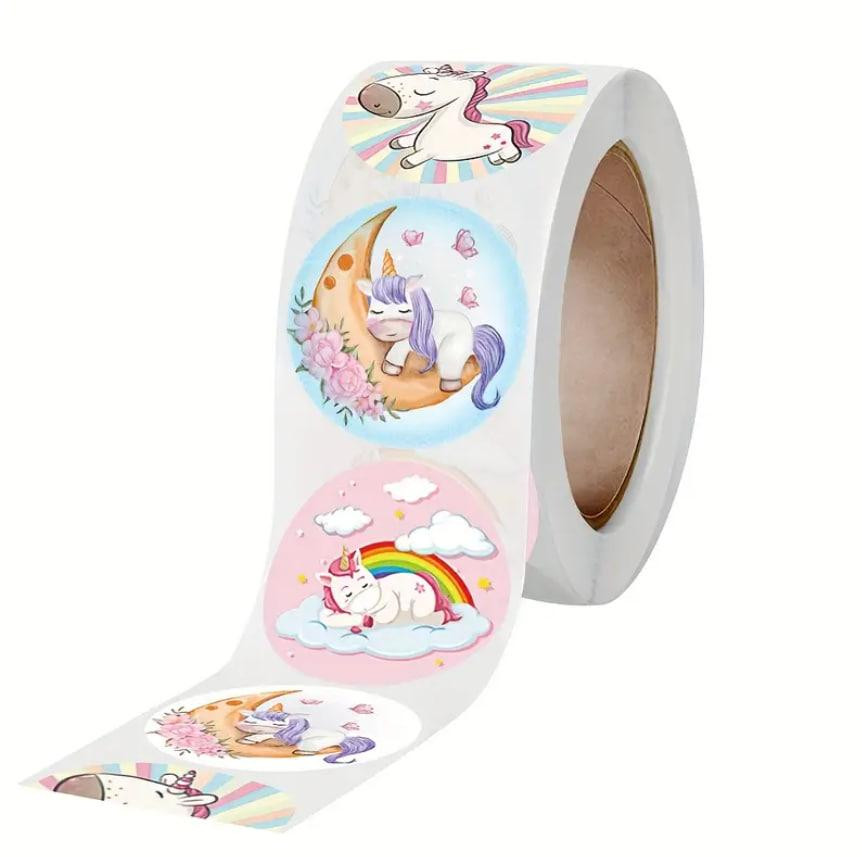 Наклейки "Єдинороги" на рулоні, 500 шт | 4 дизайни, Ø 2.5 см, самоклеючі стікери Київ - фото 2