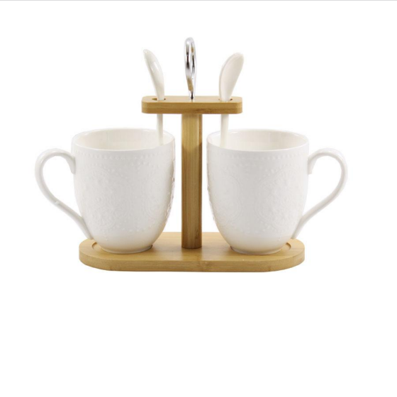 Набір чашок 2шт (чашка 300мл/ложка) на дерев'яній стійці PJ03392 Interos Житомир - фото 3