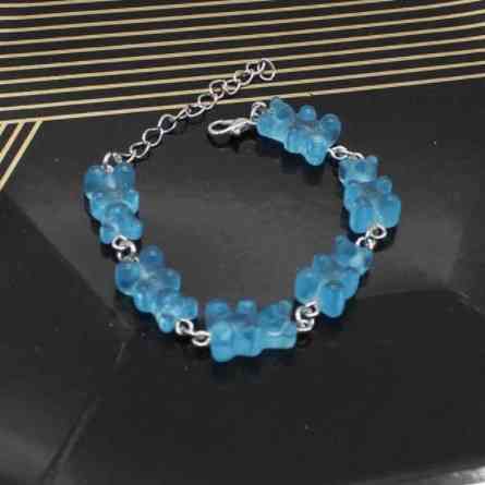 Браслет мишки голубой - длина 15-20см, регулируется, смола Киев