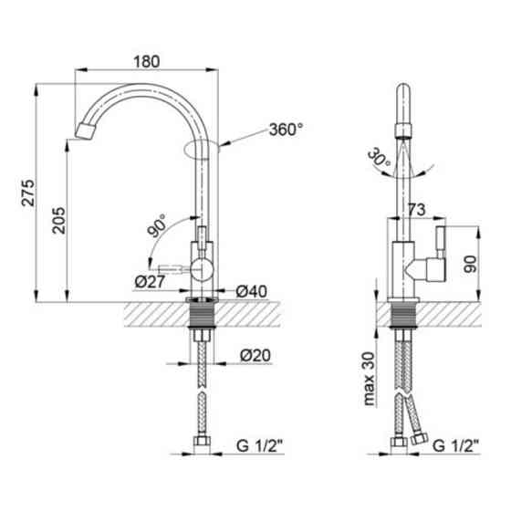 Кран на одну воду для кухні Lidz (NKS) 12 32 015SF-8, сатин Київ