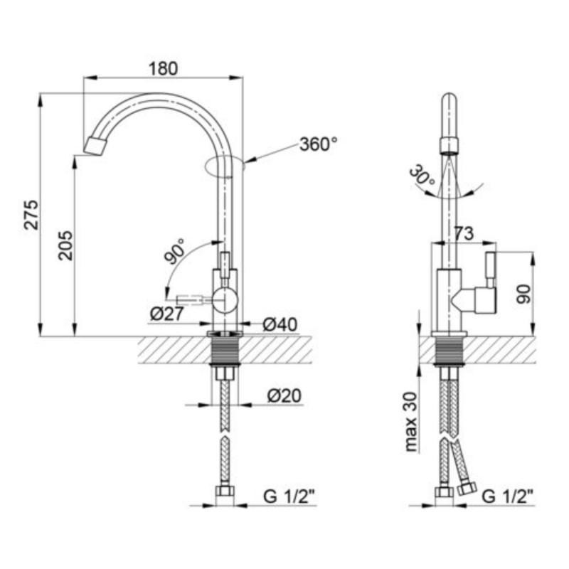 Кран на одну воду для кухні Lidz (NKS) 12 32 015SF-8, сатин Київ - фото 2
