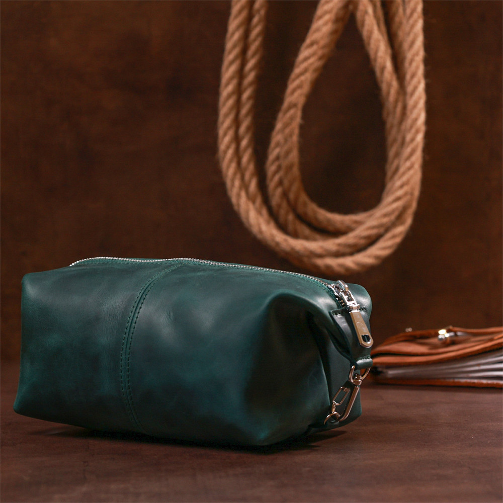 Шкіряна матова косметичка Shvigel 16399 Зелений Київ - фото 3