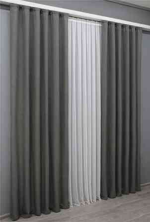 Комплект готовых штор VR-Textil Лен Мешковина № 1473ш Темно-серый 150х270 см 2 шт (33-0340) Киев