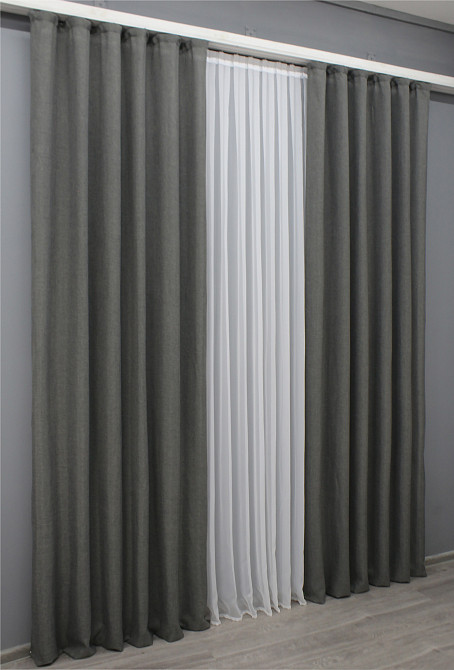 Комплект готовых штор VR-Textil Лен Мешковина № 1473ш Темно-серый 150х270 см 2 шт (33-0340) Киев - изображение 5